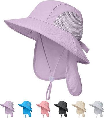 Outdoor Kids Sun Hats with Neck Flap Boys Girls Wide Brim UPF 50+ UV Protection Children Bucket Hat Safari Hat