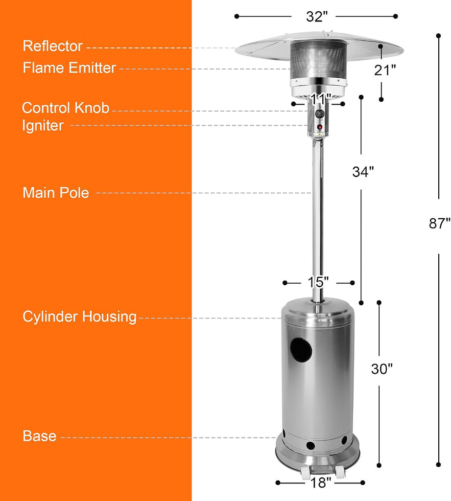 Patio Heater, 36,000 BTU Outdoor Propane Heater, 7 FT Outdoor Patio Heater with Wheels, Tip-Over Protection , Garden