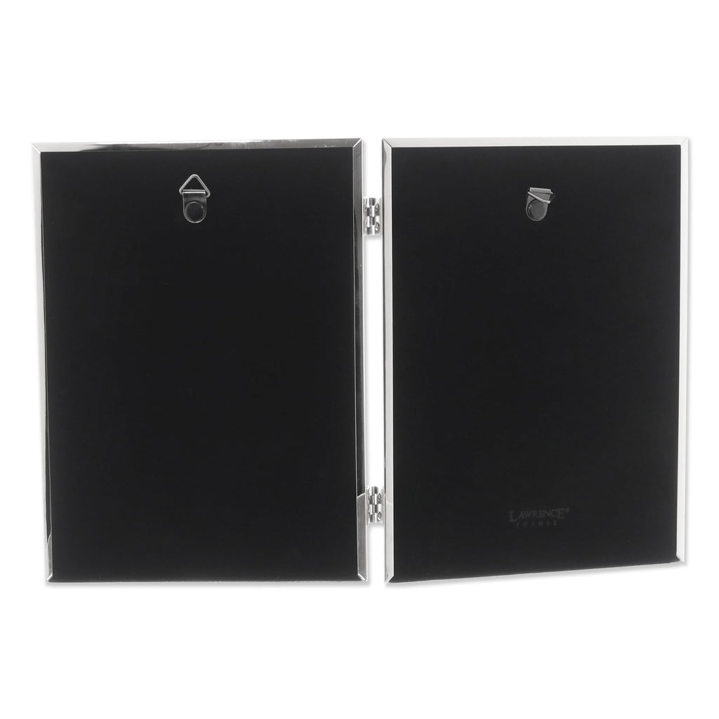 Hinged Double (Vertical) Metal Picture Frame Silver-Plate with Delicate Beading, 5 by 7-Inch