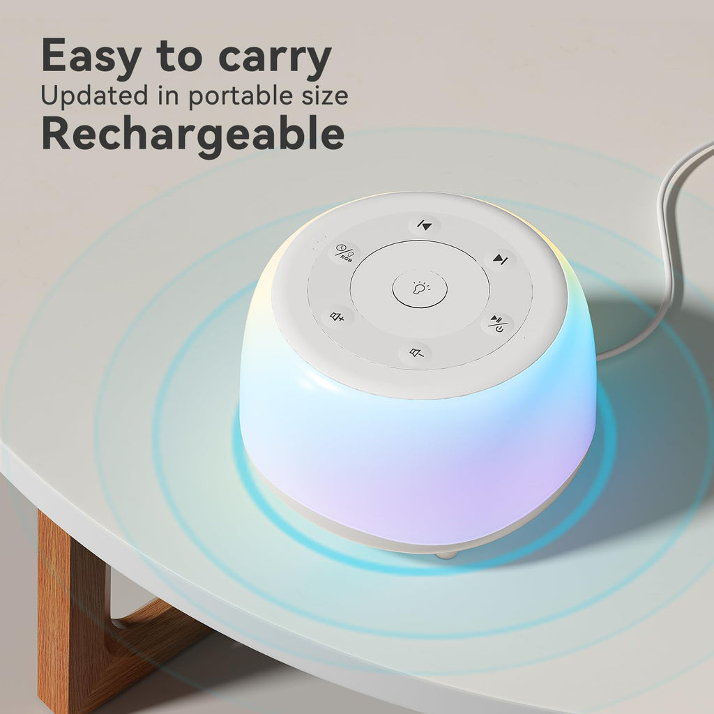 White Noise Sound Machine with 7 Colors Night Light 34, Portable Sound Machine for Baby Adults Kids Sleep with 30 Sounds