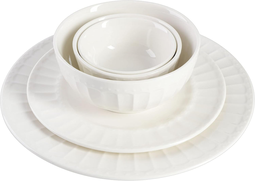 Zen Buffet Porcelain Ceramic Dinnerware Sets for 8, Plates and Bowls Set (40pcs), White Embossed Dishes