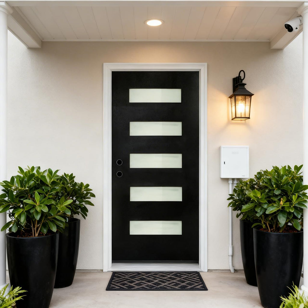 36" x 80" Fiberglass Entry Door, Modern Front Door with Vinyl Frame & Brickmould, Black Finished Knock-Down Fiberglass