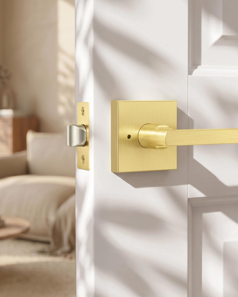 Gold Door Handles Interior, Zinc Alloy Privacy Door Handles, 3 Pack