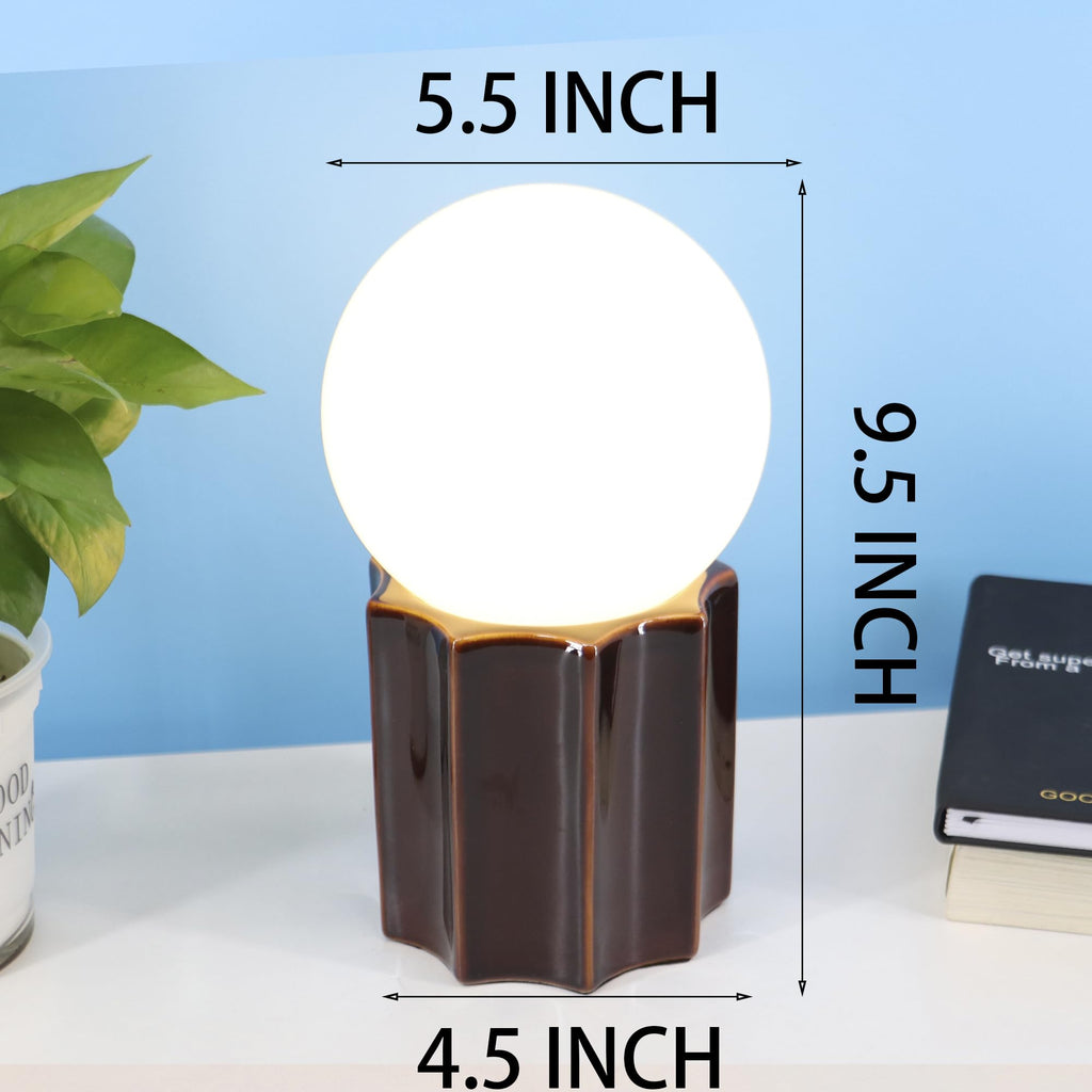 Modern Ceramics Table Lamp Brown Ceramic Base White Jade Round Ball Glass Accent Table Lamp Living Room Bedroom