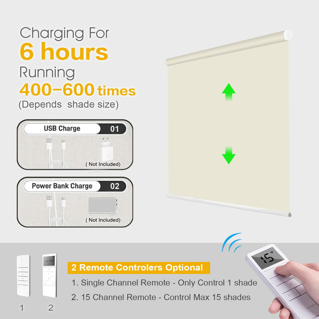 Motorized Blackout Window Shades, Remote Control Wireless and Rechargeable Window Blinds, Easy to Install Room