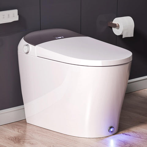 Smart One-Piece Toilet with Built-In Bidet, Elongated Heated Seat, Auto Flush, Foot Sensor Flush, Warm Wash, ADA Comfort Height, Blackout Flush, Night Light, LED Display