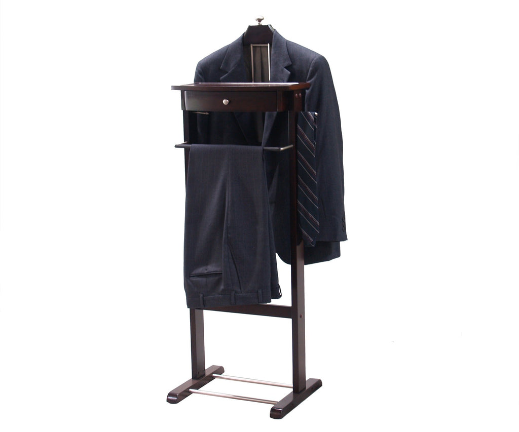 Kingston III Valet Stand with Drawer, Contour Hanger, Trouser Bar, Tie & Belt Hooks and Shoe Rack - VL16260