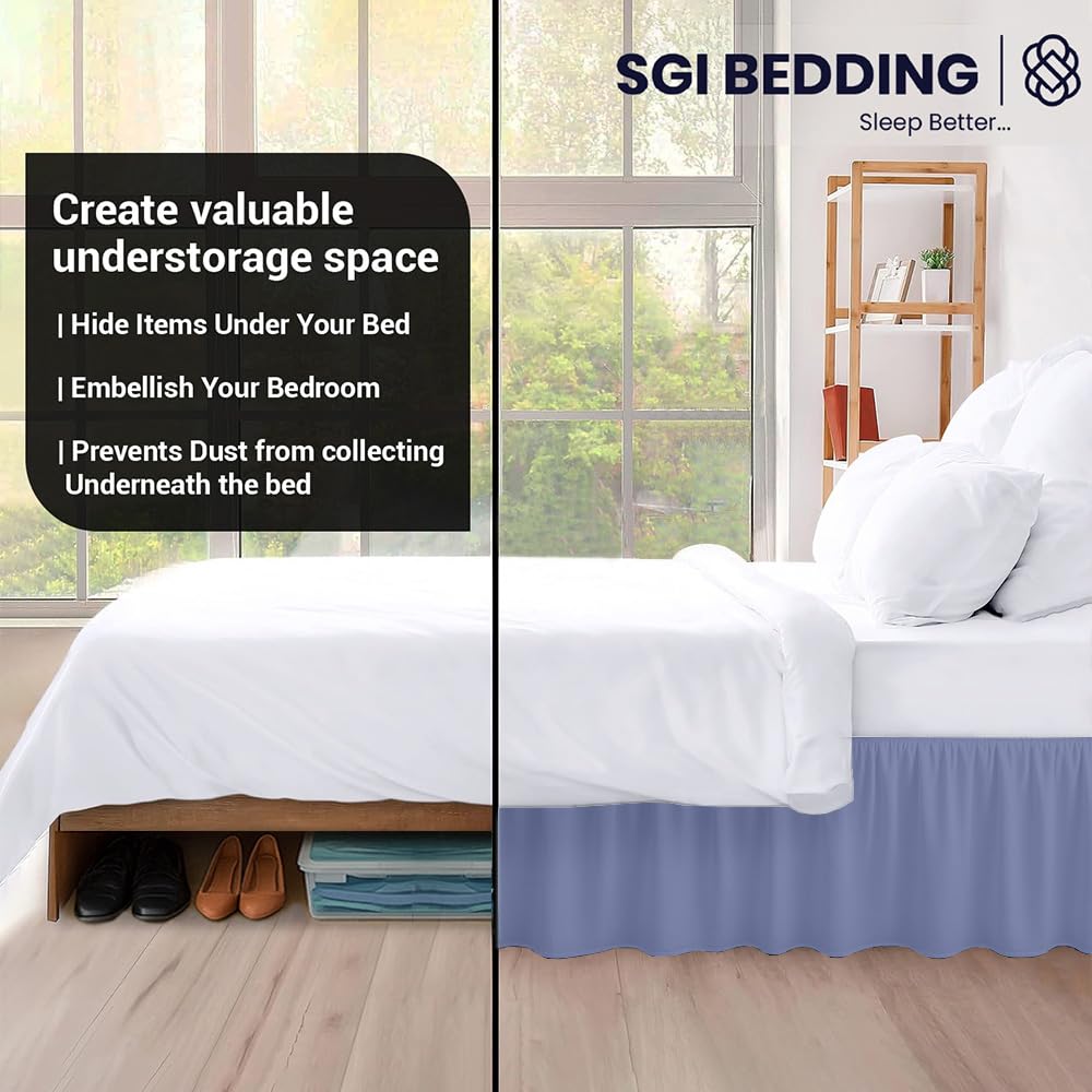 9 Inch Drop Ruffled Bed Skirt Full Size - Classic Gathered Styling, Platform Style Dust Ruffle with Secure Fit, Split