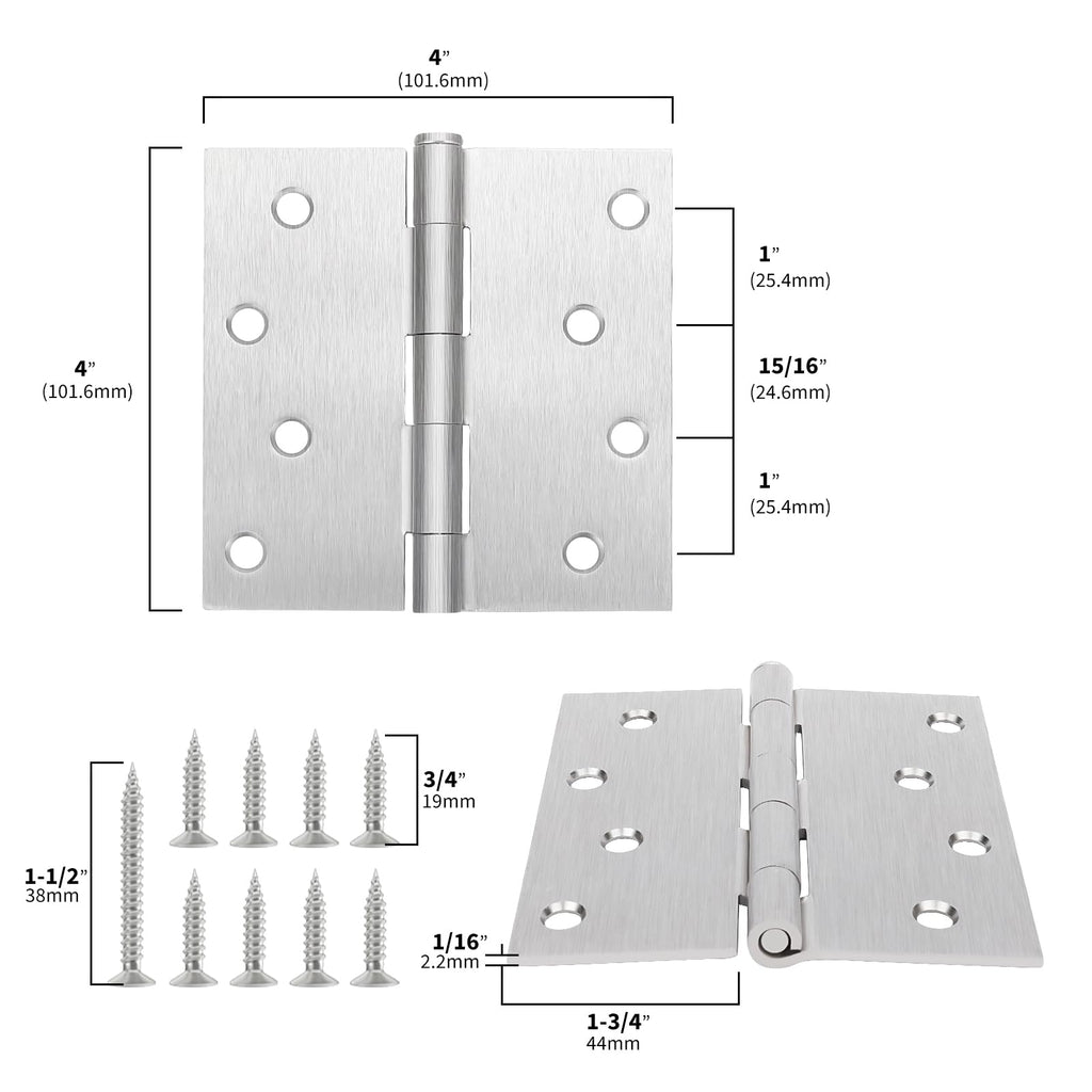 18 Pack Brushed Nickel Door Hinges 4 inch x 4 inch Door Hinges