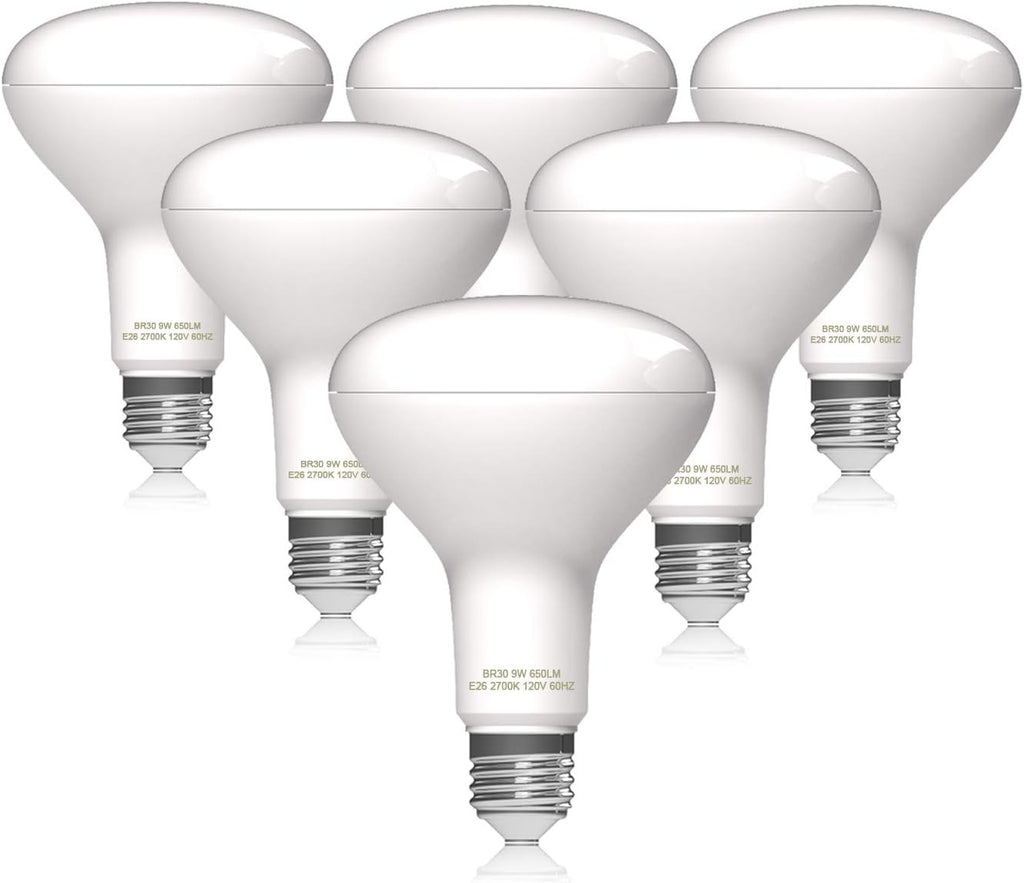 BR30 LED Flood Light Bulb, 9W, 65W Equivalent, 2700K Soft White Light, Energy Saving Lamp for Office/Home, Non