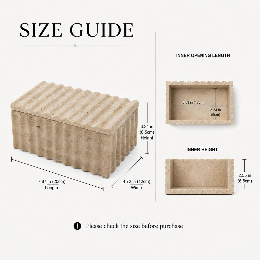Travertine Storage Box with Lid, Wave Stone Organizer
