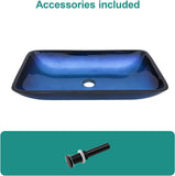 22"×14.25" Vessel Sink, Bathroom Sink Above Counter Amber Blue Gradient Tempered Glass Bowl Square Sink for
