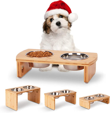 Elevated Dog Bowls, Bamboo Raised Dog Bowl Stand (4" Tall)