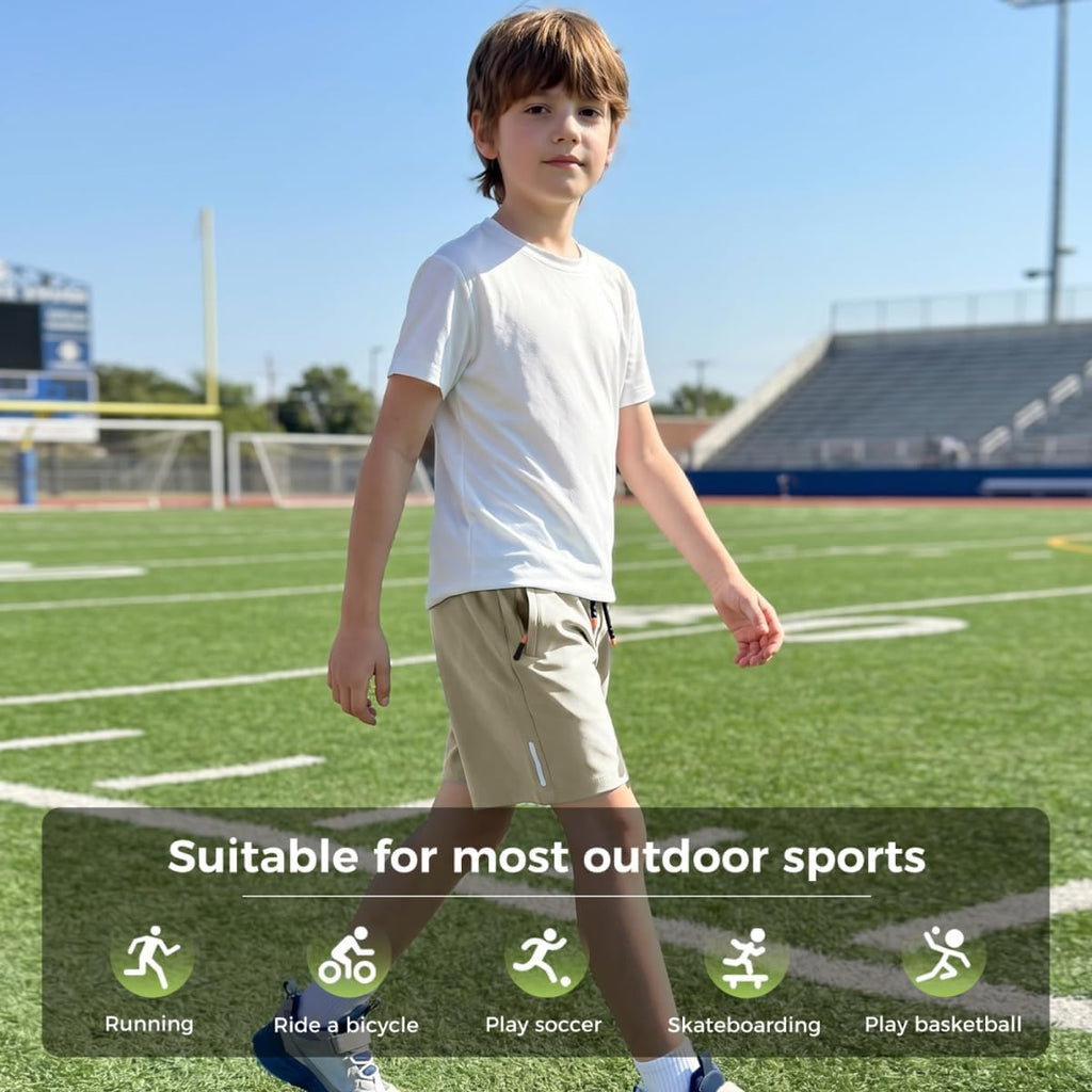 Boys Shorts Quick Dry Athletic Running Shorts with Zipper Pockets