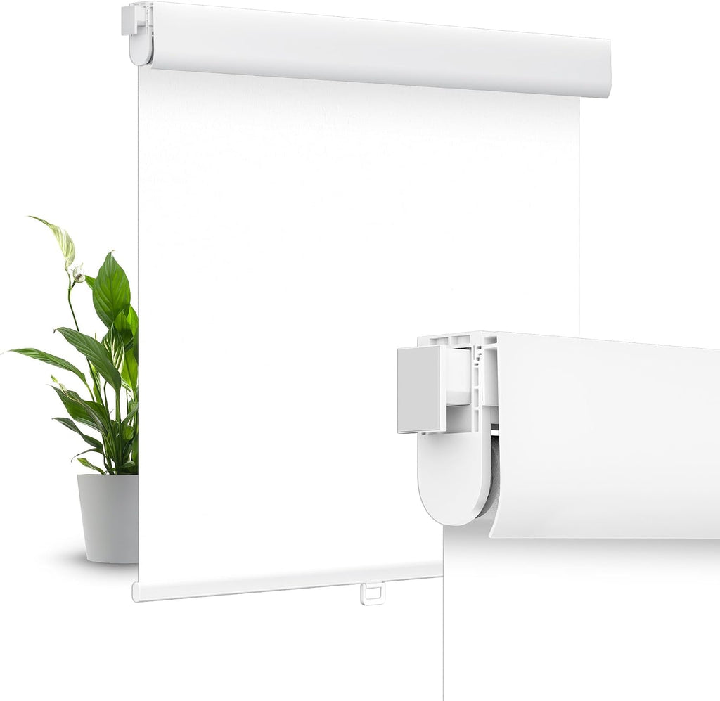 No Drill No Tools Blackout Roller Shades for Windows, (White 34 x 48), Renter-Friendly, UV Protection, no-Drill