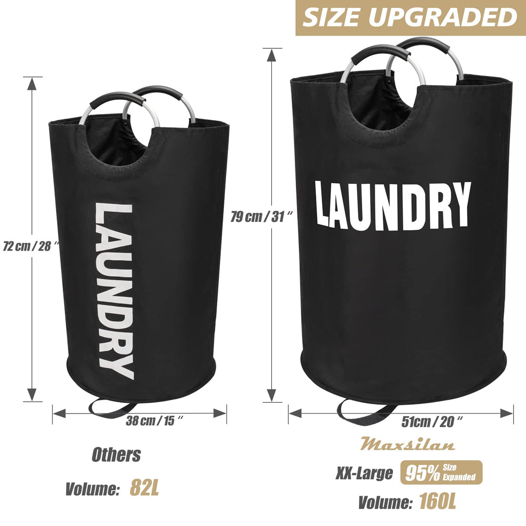 160L XX-Large Laundry Basket Bag, Collapsible Tall Hamper, Black