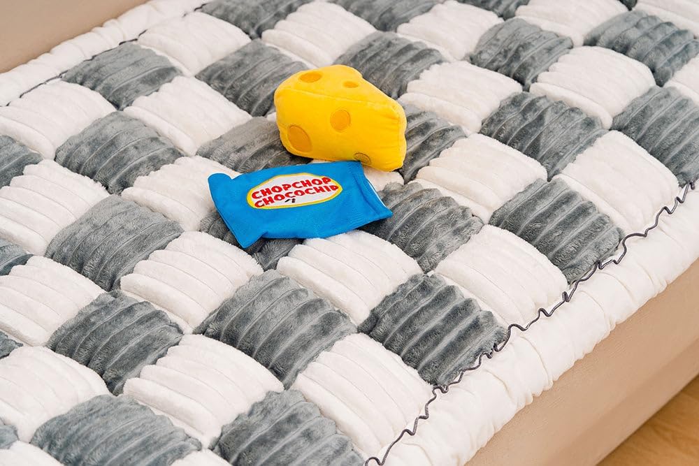 Checkerboard Dog Couch Mat with Bolster, Grey, 47 x