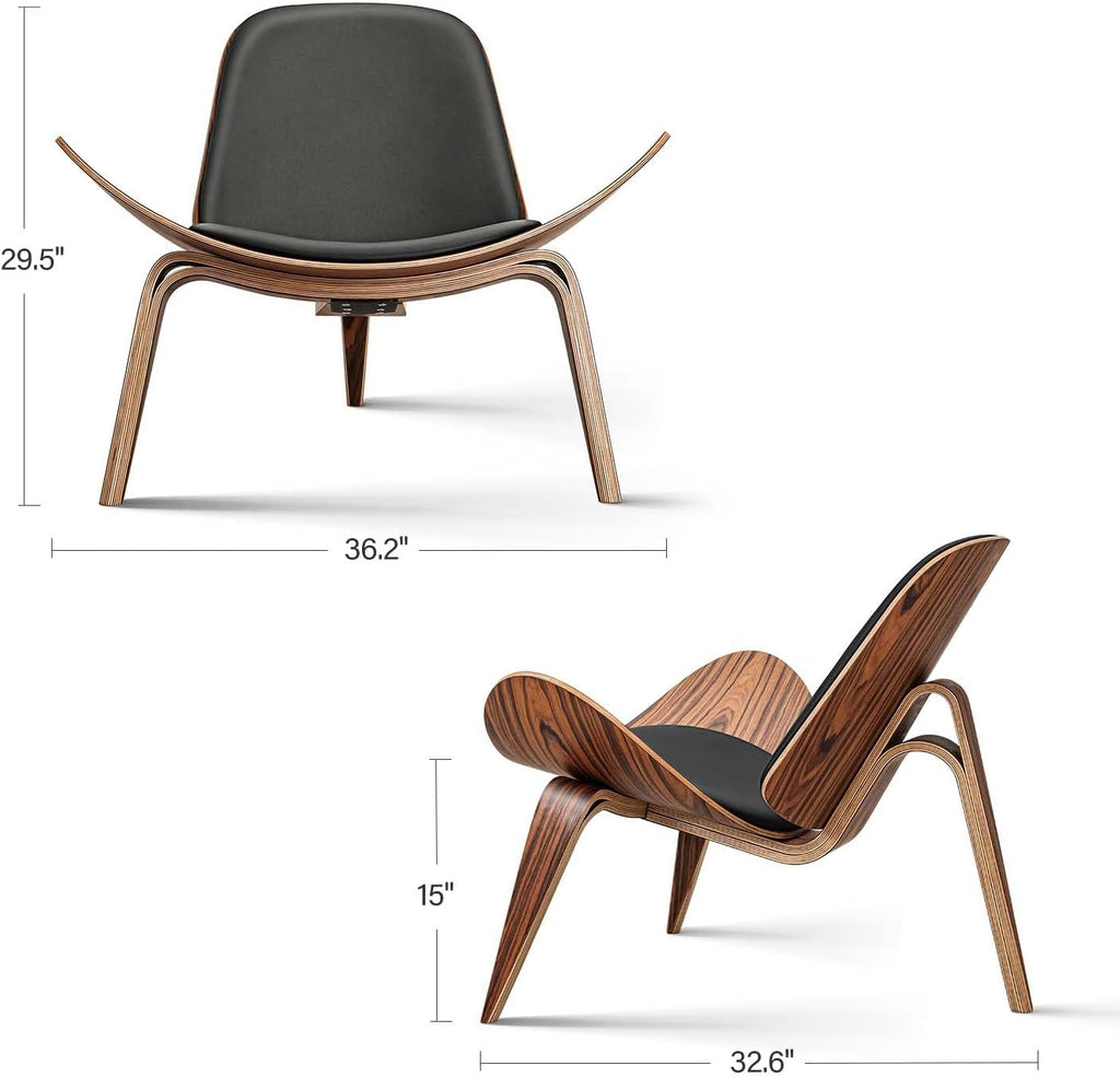 Mid Century Modern Shell Lounge Chair in Palisander & PU Leather
