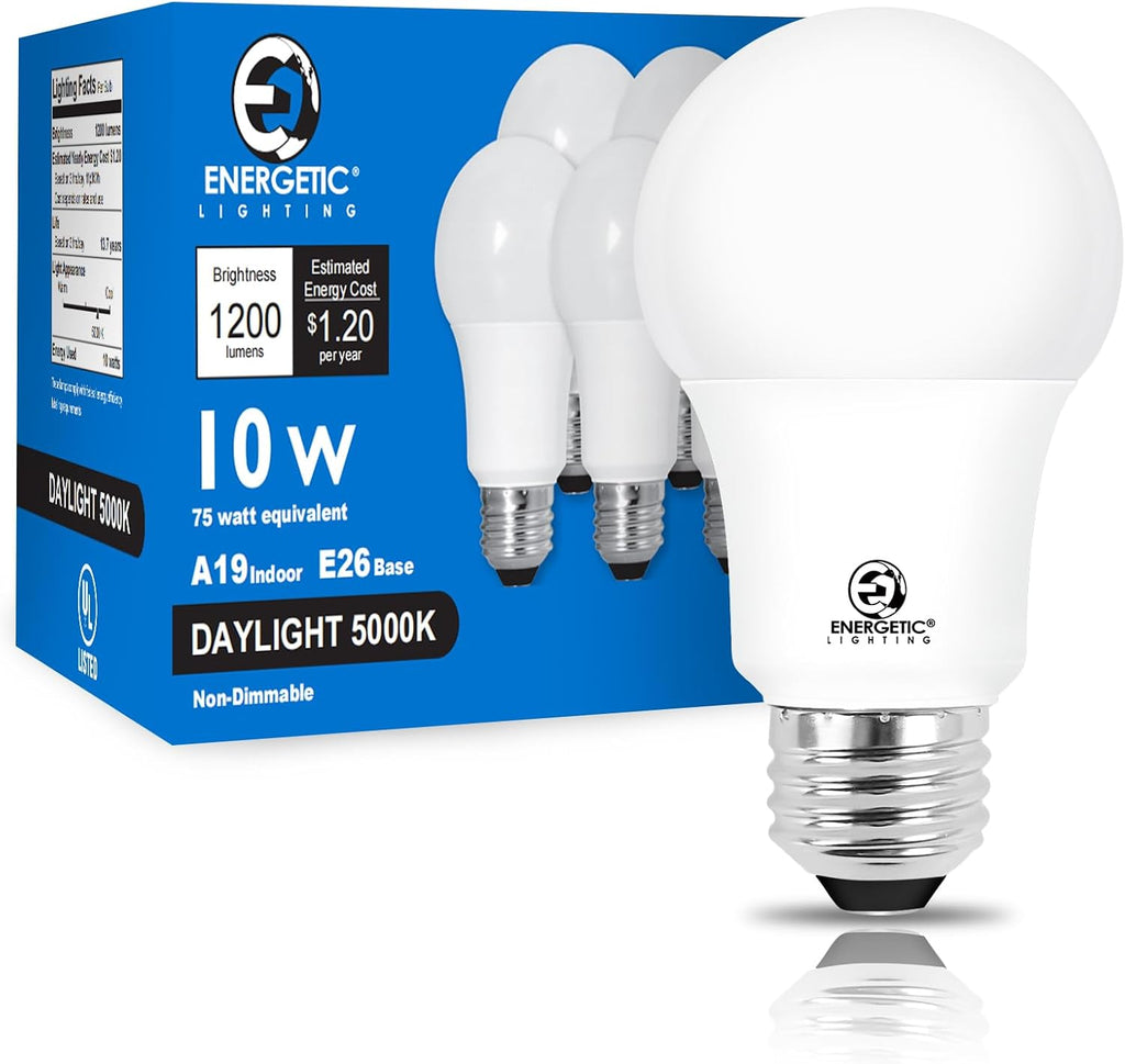 A19 Light Bulbs 75 watt Equivalent, Daylight 5000K, 1200LM Super Bright, Non-Dimmable A19 10W LED Light Bulbs, E26