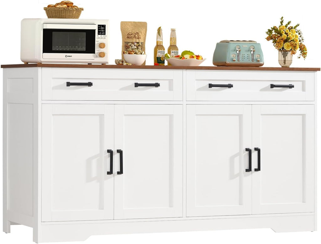 Buffet Cabinet with Storage and Drawers, 55" Large Sideboard Buffet Cabinet with Adjustable Shelves and Doors