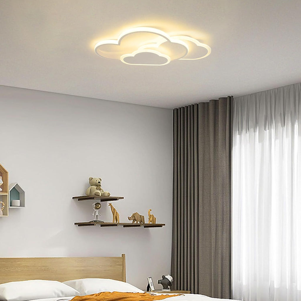 Cloud-Shaped LED Ceiling Light, 20W Flush Mount Fixture, White Acrylic Shade, Color Switch 3000-6000K, 52cm Wide