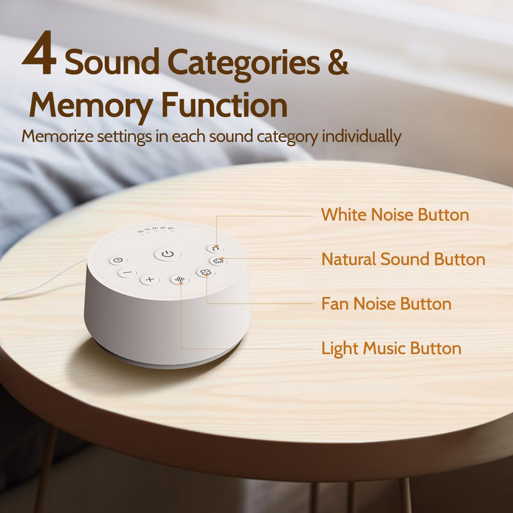 Sound Machines Sleep White Noise Machine with 25 32 Volume Levels 5 Timers and 4 Sound Categories and Memory Function