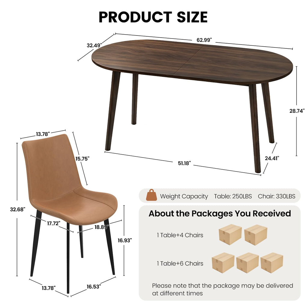 63" Oval Dining Table Set for 4 with Solid Wood Legs