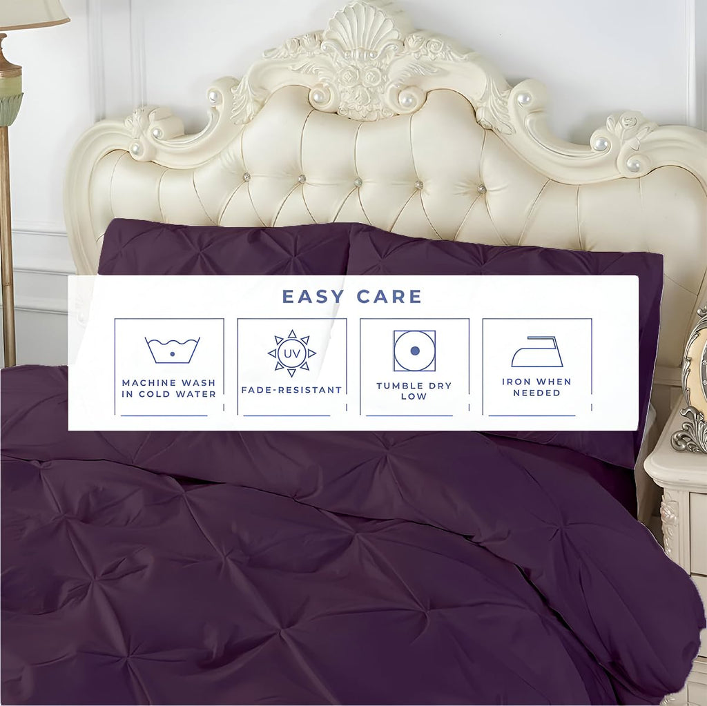3 Pc Pinch Pleated - Pintuck Duvet Cover Set - 100% Egyptian Cotton - 1000 Thread Count Luxury Comforter