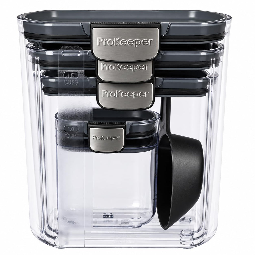 8-Piece Airtight Food Storage Container Set - Clear Plastic Flour and Sugar Canister Set with Magnetic Accessories