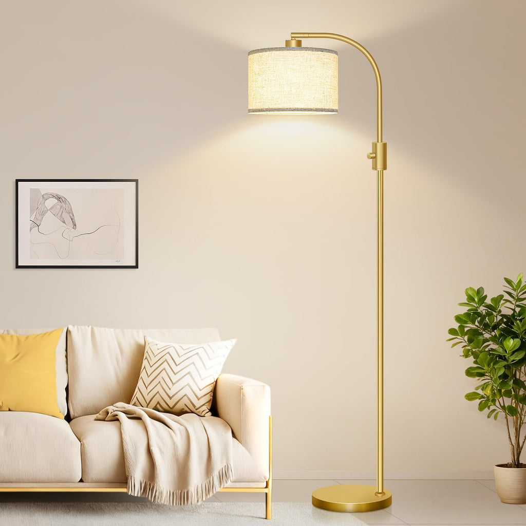 Upgraded Modern Arc Dimmable Tall Standing Floor Lamp with Linen Shade, 1200 Lumens LED Bulb Included, for Living &