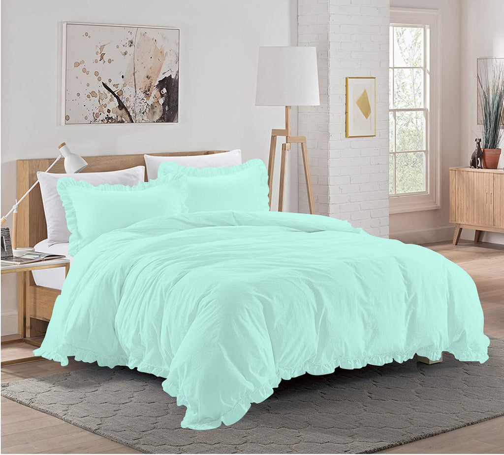 1 Pieces Ruffle Duvet Cover with Zipper Closure, 100% Egyptian Cotton 1000 Thread Count (Oversized Super King, Aqua