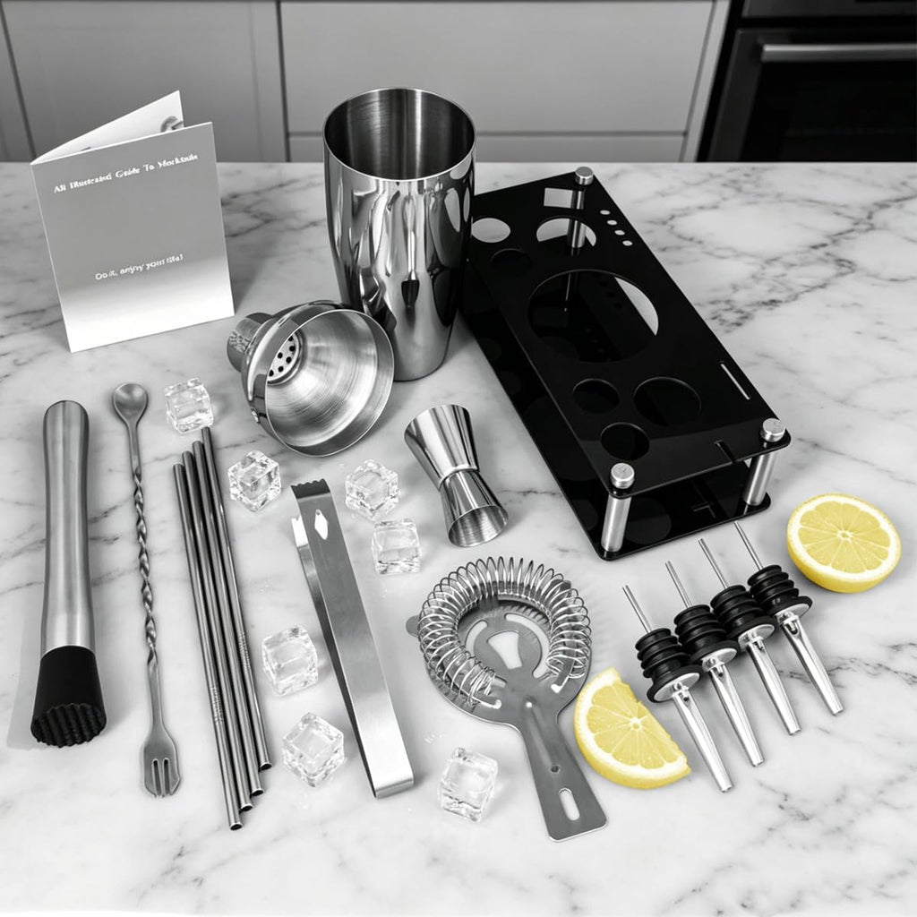 14-Piece Cocktail Shaker Set with Stand, Bartender Kit, 25oz Shakers, Bar Set Cocktail Shaker Set, Jigger - Set of 14
