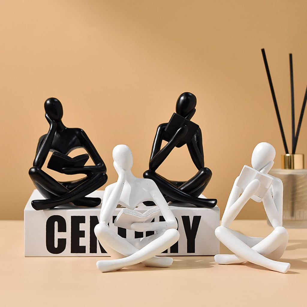 2 Pieces Home Decor White Reading Thinker Statue Modern Figurines Abstract Aesthetic Sculpture Thinker Resin Statue