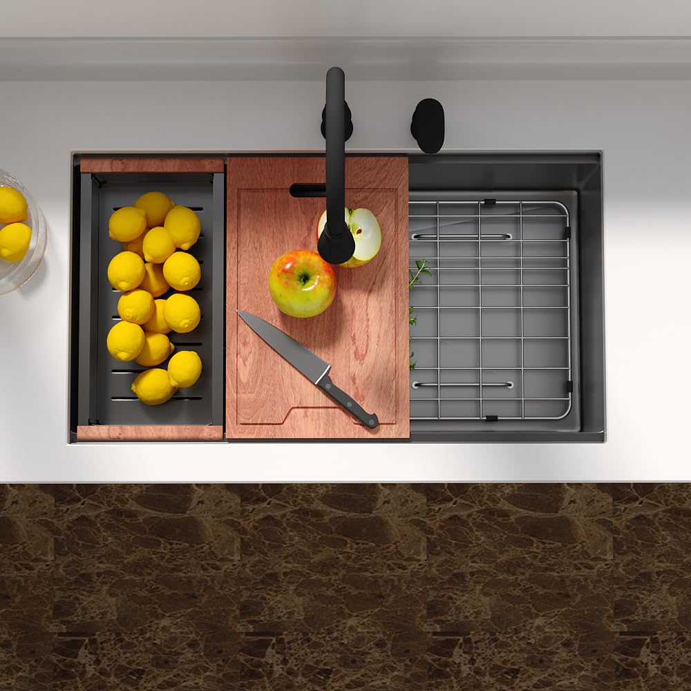 30 Undermount Black Stainless Steel - 30"x19" Undermount Gunmetal Black Workstation 16 Gauge Stainless Steel Single