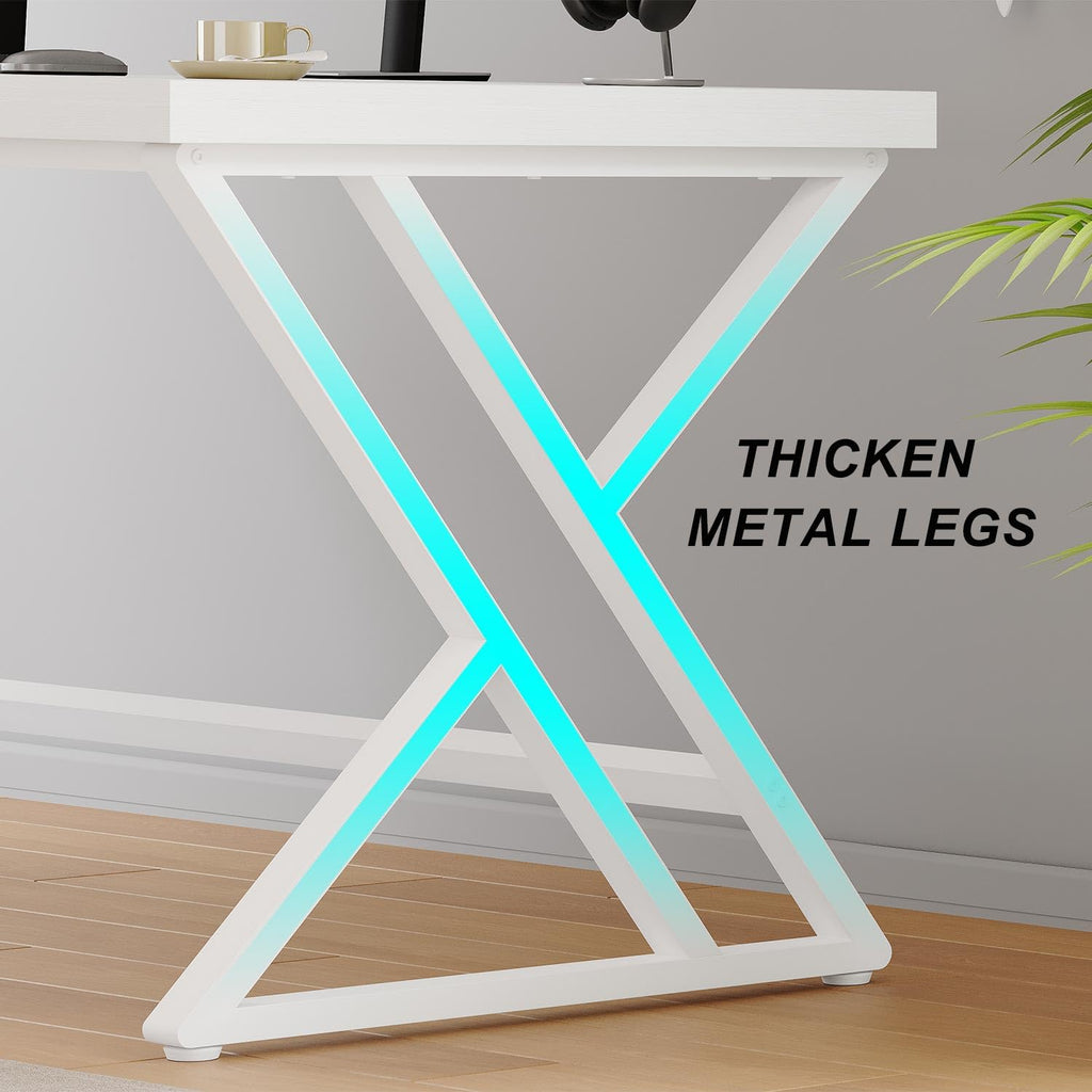 60 Inch White Modern Computer Office Desk Metal & Wood Writing Desks