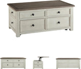 Bolanburg Lift-Top Coffee Table with Storage Two-Tone Rustic Farmhouse Cocktail Table - Brown/White