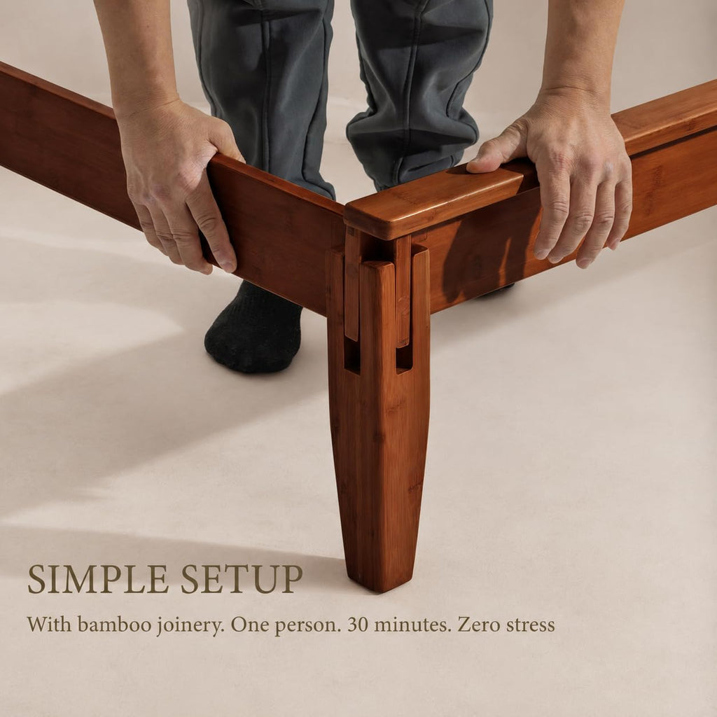Bamboo Joinery Bed, Japanese Bed Frame with Headboard