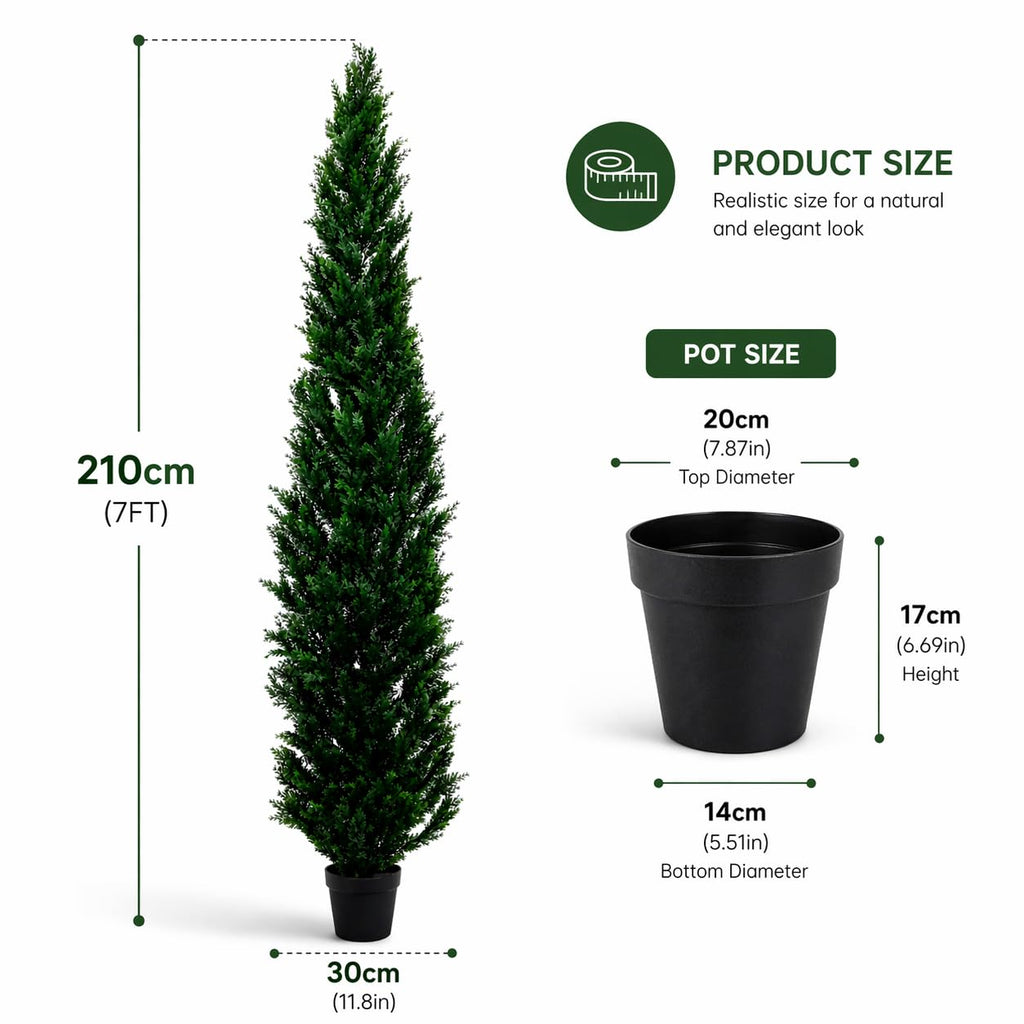 7 Feet Outdoor Artificial Topiary Cedar Tree, Set of 2 UV Resistant Potted Faux Cedar Trees for Outdoors and Indoors