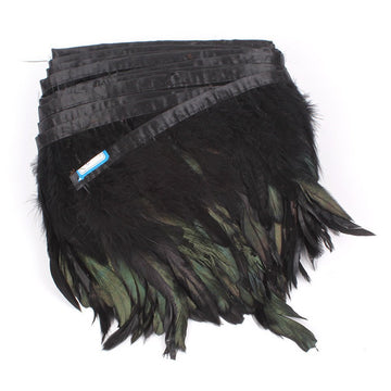 Rooster Feather Trim 5-7 inches Wide, Black - 5 Yards