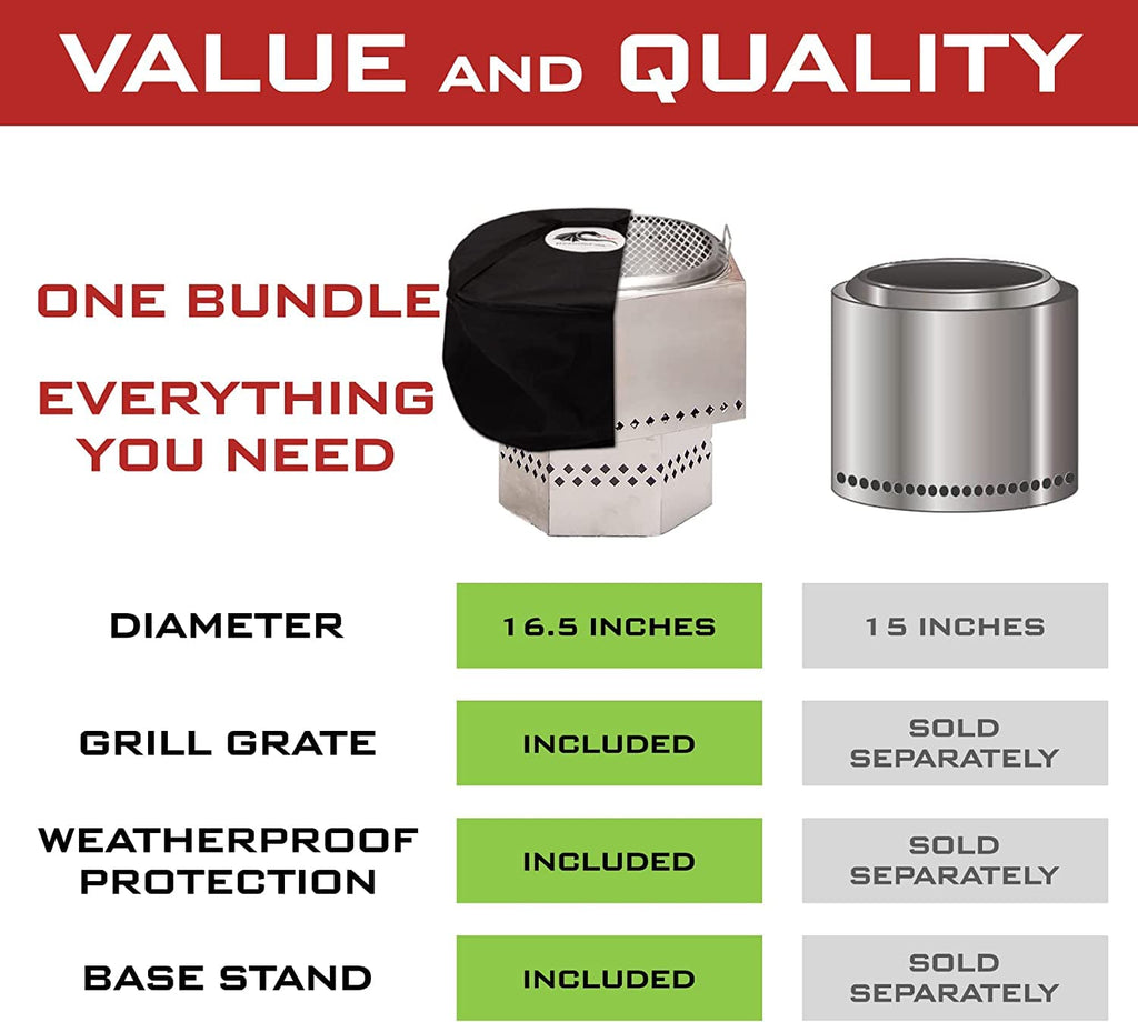 Portable Smokeless Firepit, Accessories Included: Grill, Base Stand, Carrying Case. Wood Pellet/Log Burning Outdoor