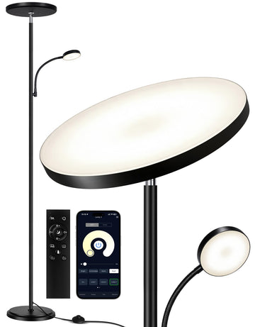 LED Torchiere Floor Lamp with Reading Light, Dimmable Standing Lamp