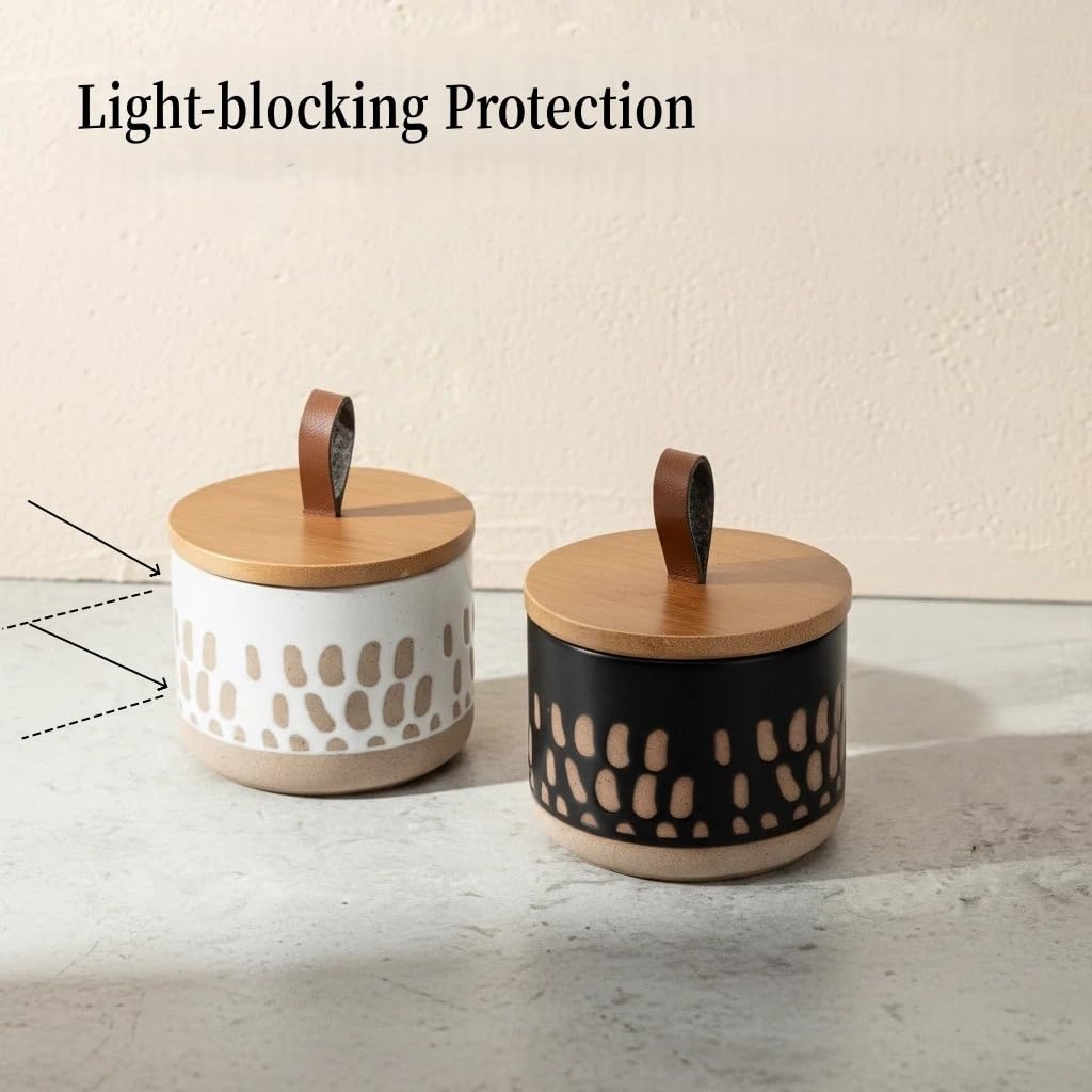 5 FL OZ Boho Small Salt Spice Storage Canisters Set, Airtight Bamboo Lid