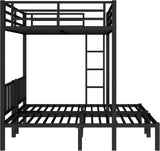 Triple Bunk Bed for Kids, Detachable Queen Over Twin & Twin Metal Bunk Bed with Guardrails, Ladder & Storage