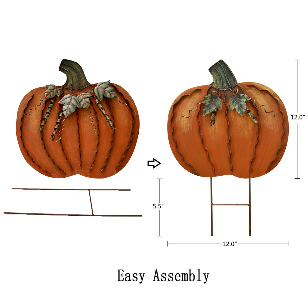 Metal Pumpkin Stakes Yard Signs Fall Decor Decorative Lawn Garden Stake
