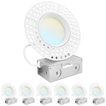 4 Inch Trimless LED Recessed Lights with Junction Box 6 Pack