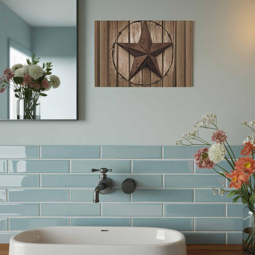 Western Texas Star Canvas Print Wall Art - Country Rustic Wood Grain Farmhouse Barn - Wall Decor Modern Artwork