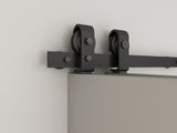 60 in. x 80 in. 2 Panel Shaker Hollow Core Black Composite Double Bi-Fold Door with Barn Door Hardwa