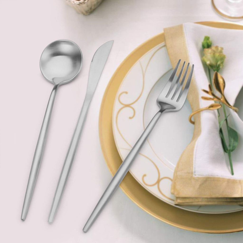 Matte Silverware Set for 12, 60pcs Satin Finish Flatware Cutlery Set