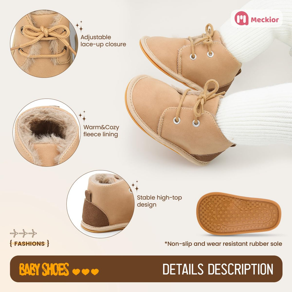 Baby Booties Newborn Infant Unisex Baby Girls Boys Velvet Rubber Anit-Slip Sole Shoes Toddler Fleece Cozy Winter Warm