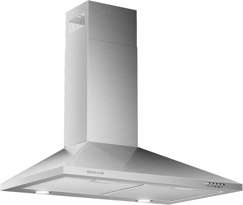 30 Inch Stainless Steel Wall Mount Range Hood 3 Speed LED Lights Convertible Ducted/Ductless